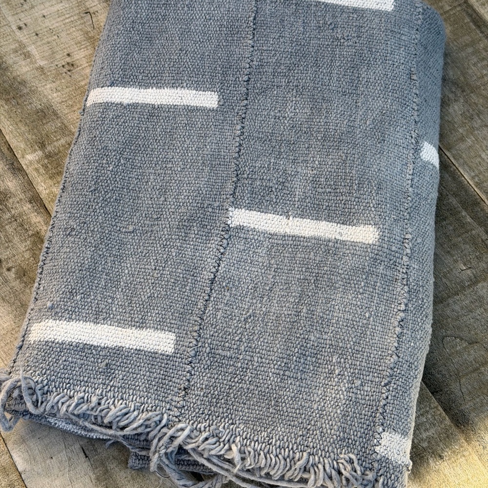 Vintage African Mudcloth Grey Textile Throw 60” L x 41” W | No. 130